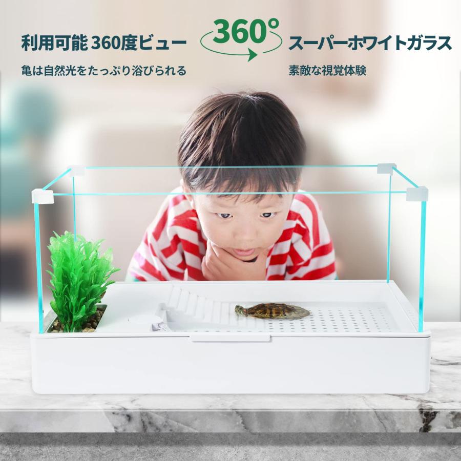 亀の水槽、両生飼育箱 オープンガラス水槽 タンカーポンプ、フィルター