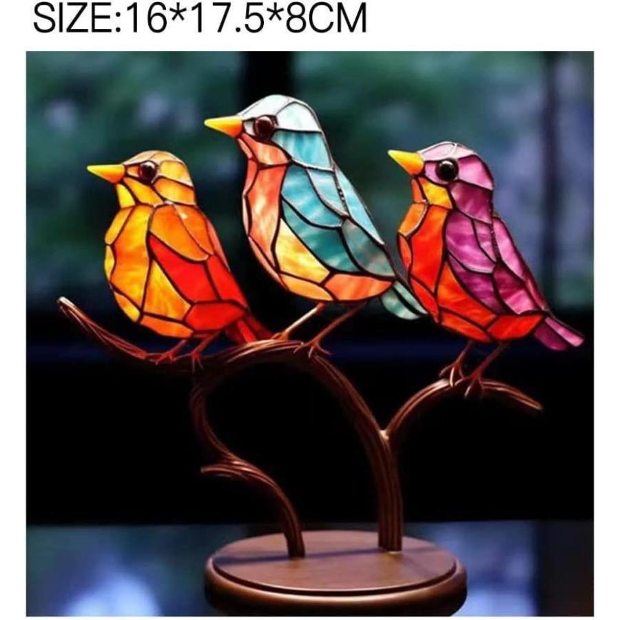 ステンドグラスの鳥枝デスクトップオーナメント - ブランチの ステンドグラスの鳥枝デスクトップオーナメント - ブランチの
