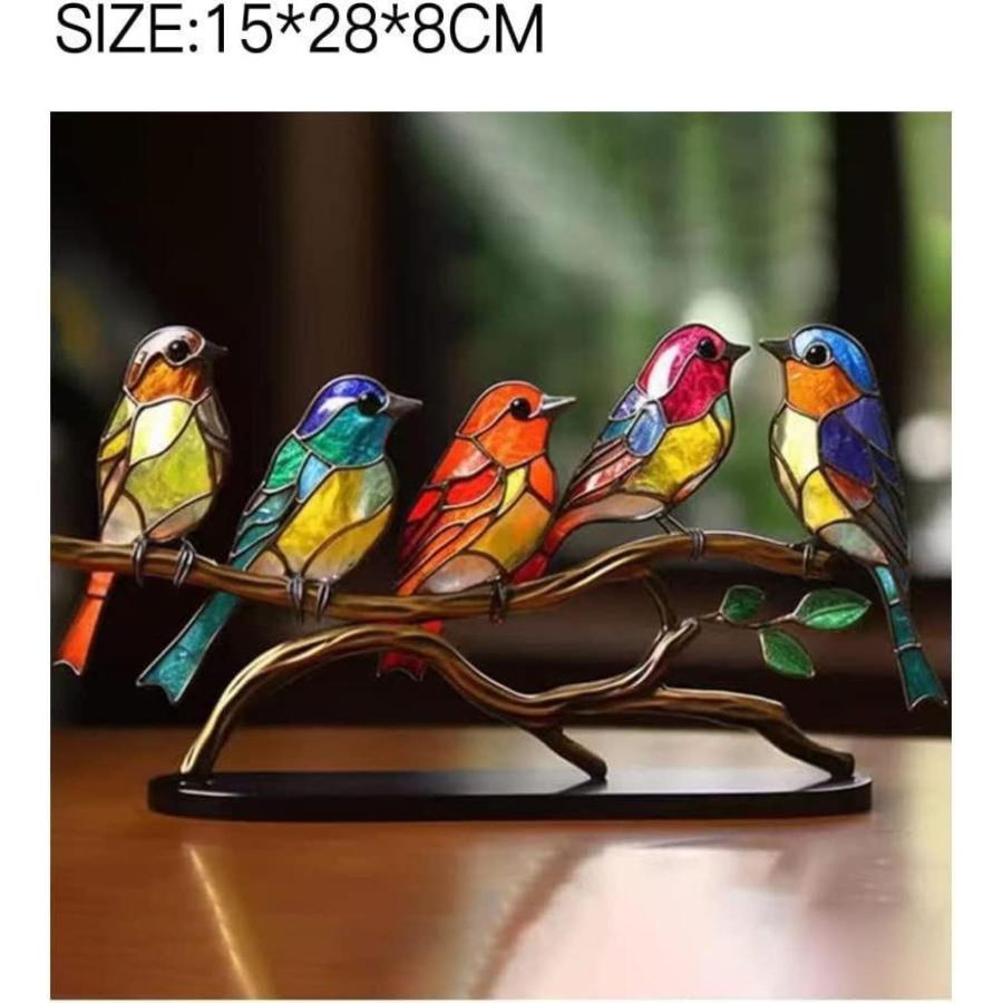 ステンドグラスの鳥枝デスクトップオーナメント - ブランチの ステンドグラスの鳥枝デスクトップオーナメント - ブランチの