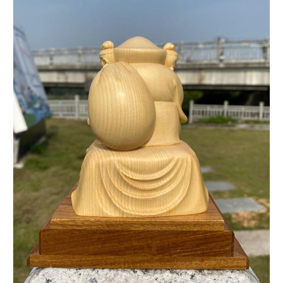 木彫り 仏像 三面大黒天 15cm 桧木製高級木彫り フィギュア 七福神