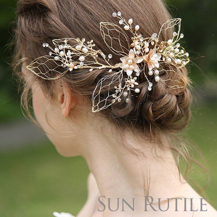 ウエディング ヘッドドレス ヘッドアクセサリー ヘアアクセサリー ブライダル 結婚式 髪飾り 花嫁さま ゴールド フラワー 花 ヘッドドレス Cromg Org Br
