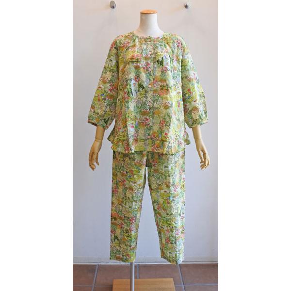 鴨居羊子　TUNIC パジャマ　7分袖　綿100%ローンサッカー　軽くて涼しい チュニック TUNIC 鴨居羊子 7分袖全開パジャマ 80ローンサッカー
