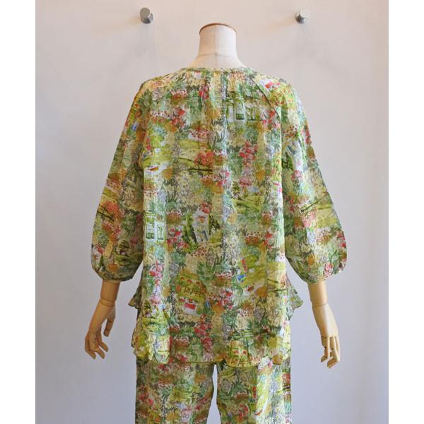 鴨居羊子チュニック★薔薇とお人形柄の半袖パジャマ綿ローン チュニック TUNIC 鴨居羊子 7分袖全開パジャマ 80ローンサッカー