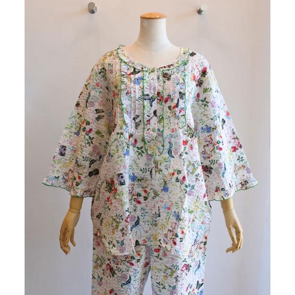 TUNIC 鴨居羊子 レディース⭐︎薔薇柄ドット パジャマ上下 ⭐︎ 値札付新品 チュニック TUNIC 鴨居羊子 7分袖全開パジャマ 60シルキーローン