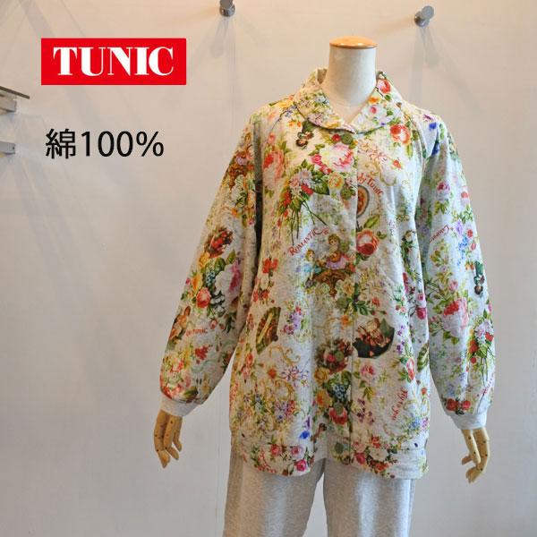 Tunic鴨居羊子　ローズフラワープリント ルームウェア チュニック 20％OFF TUNIC 鴨居羊子 衿付き全開パジャマ ローズ