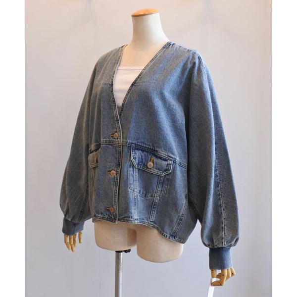 PASSIONE パシオーネ 袖口リブ Vネックデニムジャケット Gジャン