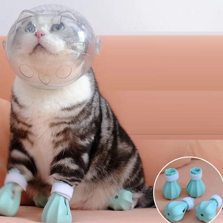 猫用マスク 口輪 フートカバー付き 透明 ペットマスク 宇宙ヘッドギア
