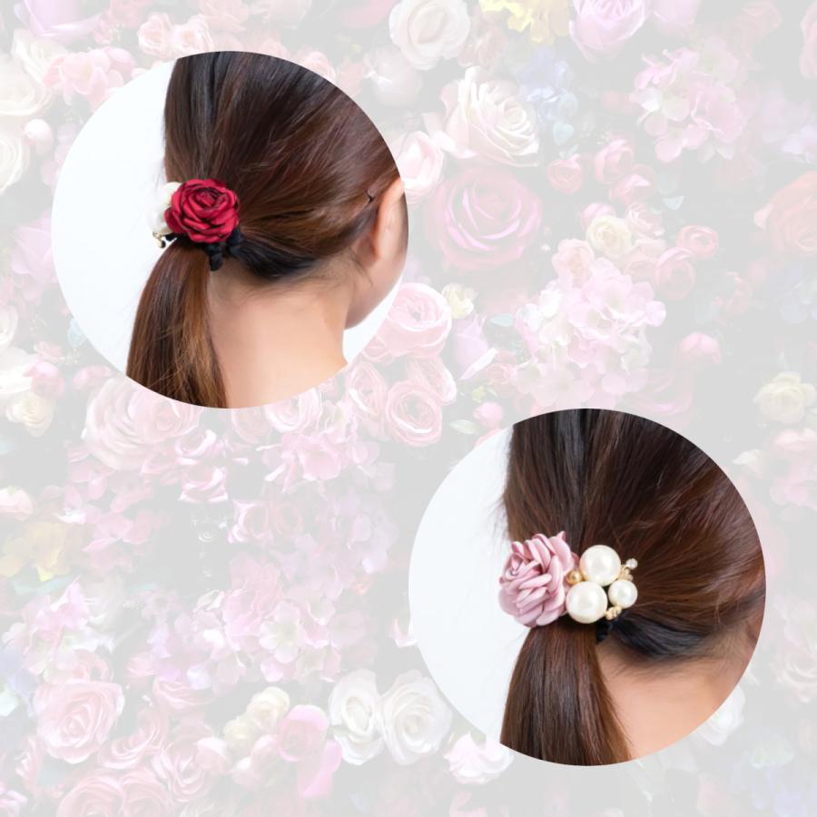 ヘアゴム 髪飾り バラ 薔薇 レディース ヘアアクセサリー シュシュ