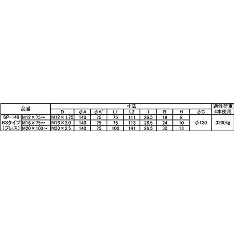 ステンレス　生地　耐震アジャストボルト　SP-140　Ｍ１６×７５　(1本入り)