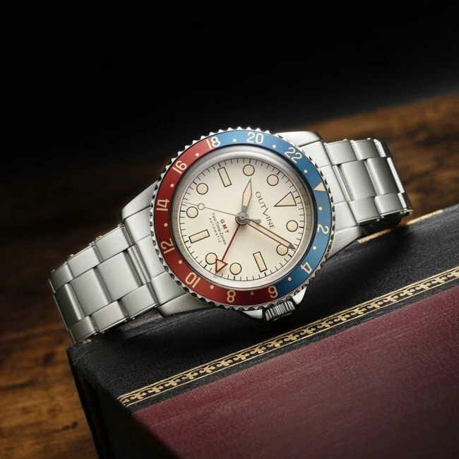 OUTLINE アウトライン ペプシホワイト GMT搭載 自動巻き腕時計 メンズ