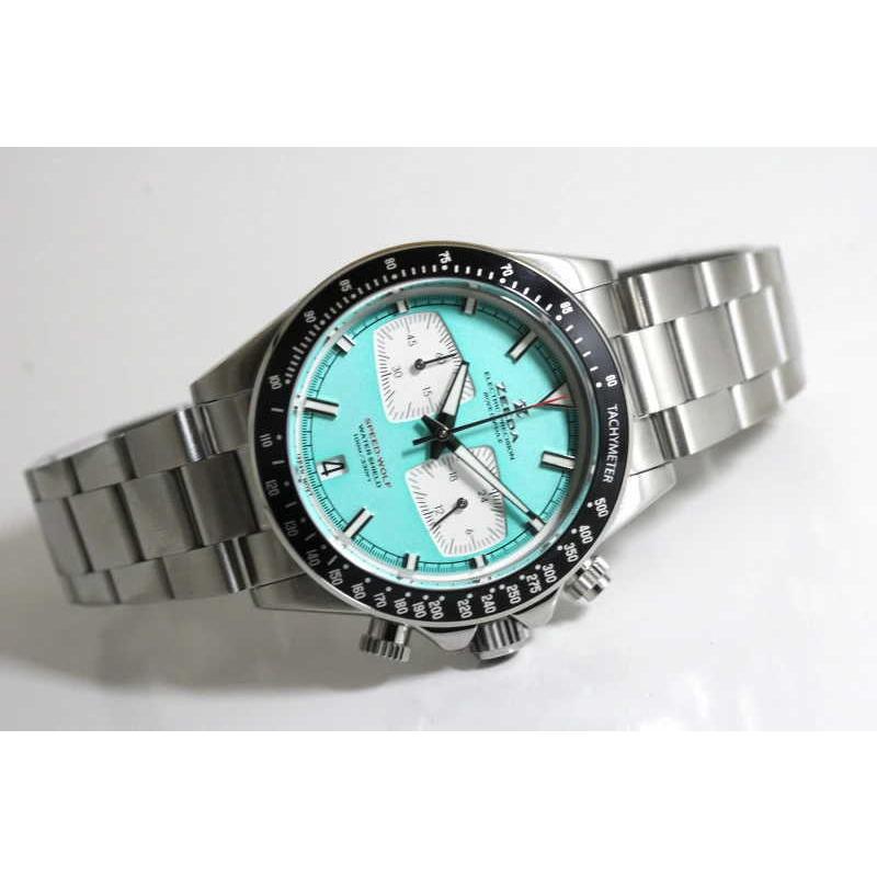 ZEEDA ジーダ SPEED-WOLF スピードウルフ クォーツ・クロノグラフ腕時計 SUPER MINTBLUE スーパーミントブルー 男性用腕時計 メンズウォッチの画像