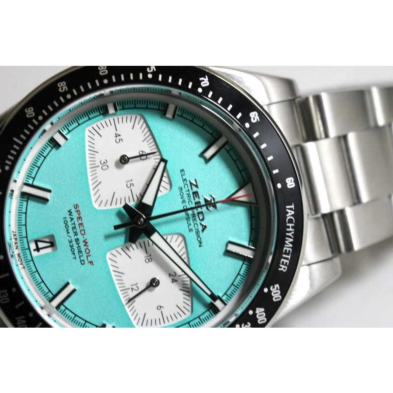 ZEEDA ジーダ SPEED-WOLF スピードウルフ クォーツ・クロノグラフ腕時計 SUPER MINTBLUE スーパーミントブルー 男性用腕時計 メンズウォッチの画像
