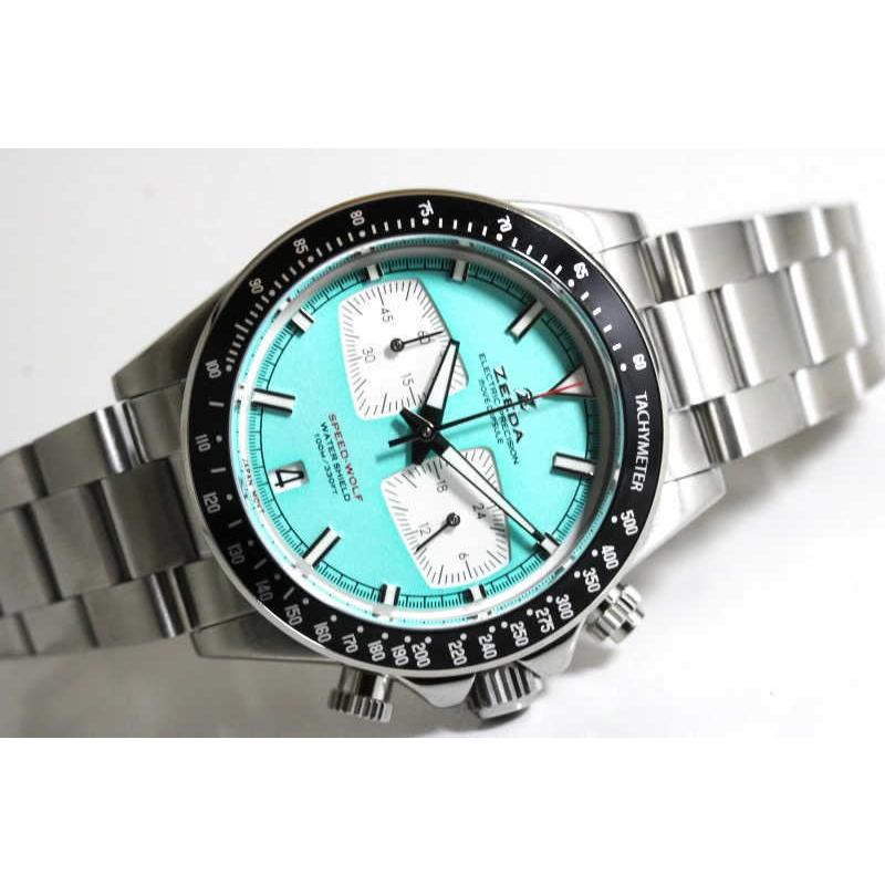ZEEDA ジーダ SPEED-WOLF スピードウルフ クォーツ・クロノグラフ腕時計 SUPER MINTBLUE スーパーミントブルー 男性用腕時計 メンズウォッチの画像