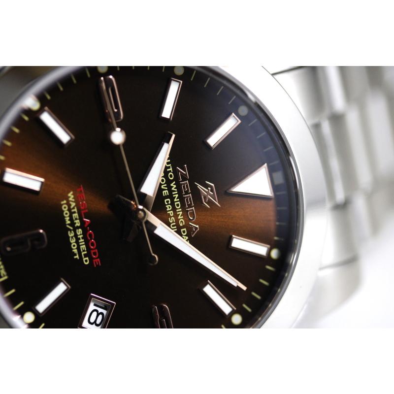 メンズ 自動巻き 腕時計 チョコ ZEEDA ジーダ TESLA-CODE BLU テスラ・コード 38mm 自動巻き腕時計