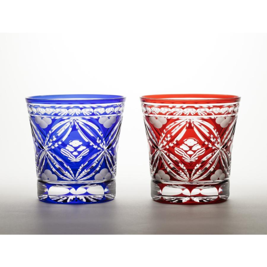 江戸切子 硝子工房彩鳳 七宝花菱文様 天開オールド ペア (F) :M-1480