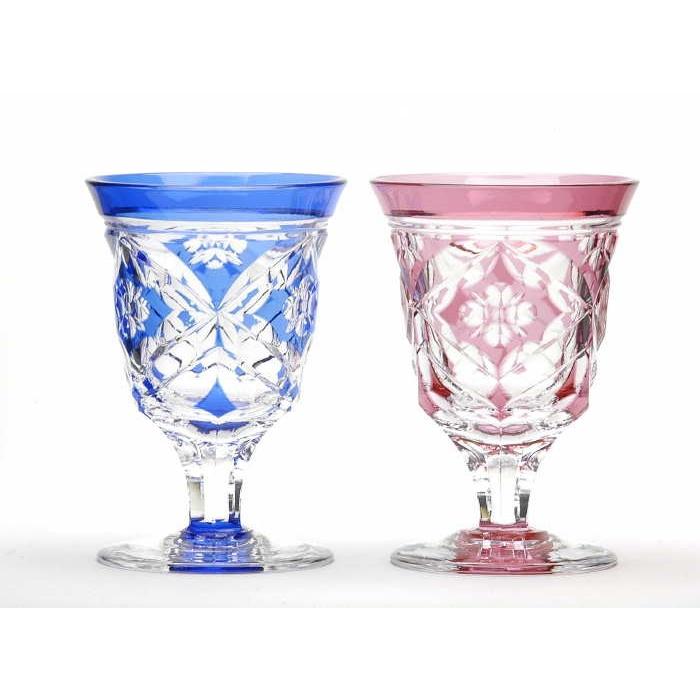 江戸切子 硝子工房彩鳳 七宝四花菱文様 酒杯 ペア （F) 食器、グラス