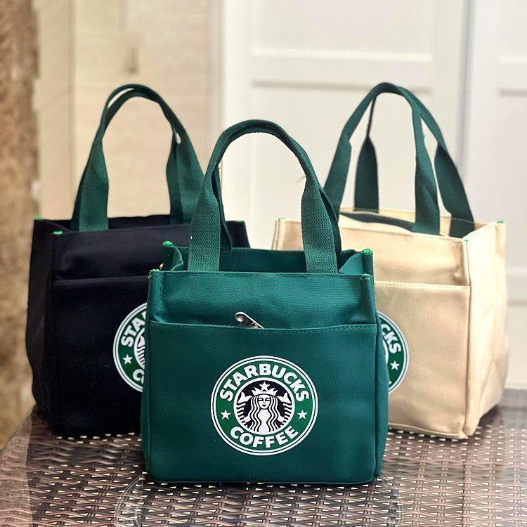 スタバ ハンドバッグ 弁当バッグ お買い物 キャンパス 買い物バッグ