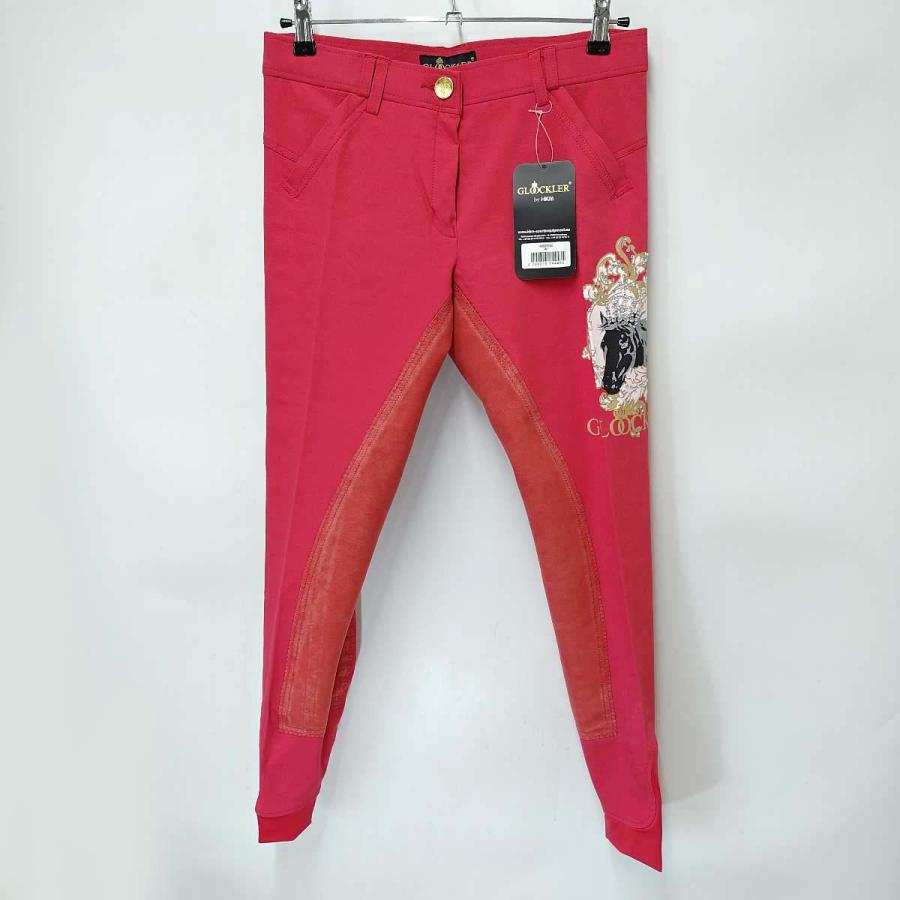 GLOOCKLER BY HKM フルグリップ キュロット I44 レッド レディース 乗馬 馬術 中古】GLOOCKLER BY HKM フルグリップ キュロット I44 レッド