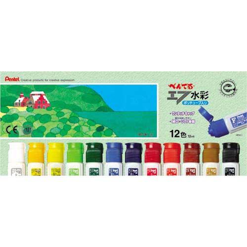 ぺんてる ポリチューブ入り エフ水彩絵の具 12色×5