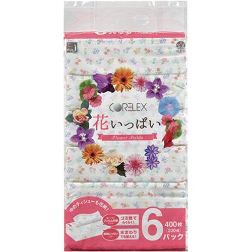 コアレックス 花いっぱいティシュー 200組 6個入 : カウモール