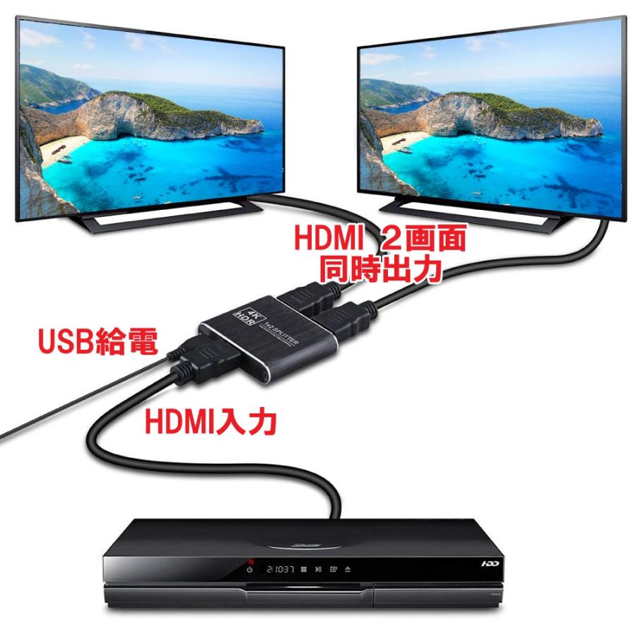 HDMI 分配器 1入力 2画面同時出力 スプリッター アルミ合金筐体 超コンパクト｜kaumo｜04