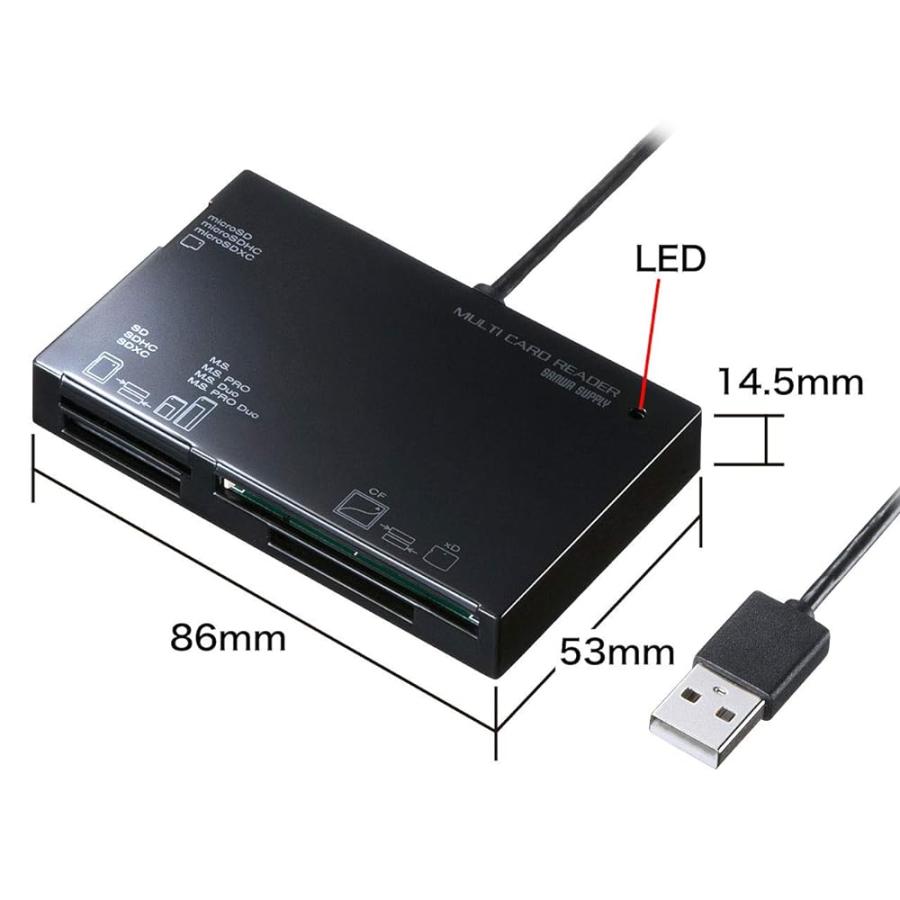 サンワサプライ USB2.0 カードリーダー (xDピクチャーカード/MS/SD/microSD/CFスロット) ADR-ML19BK｜kaunara｜03