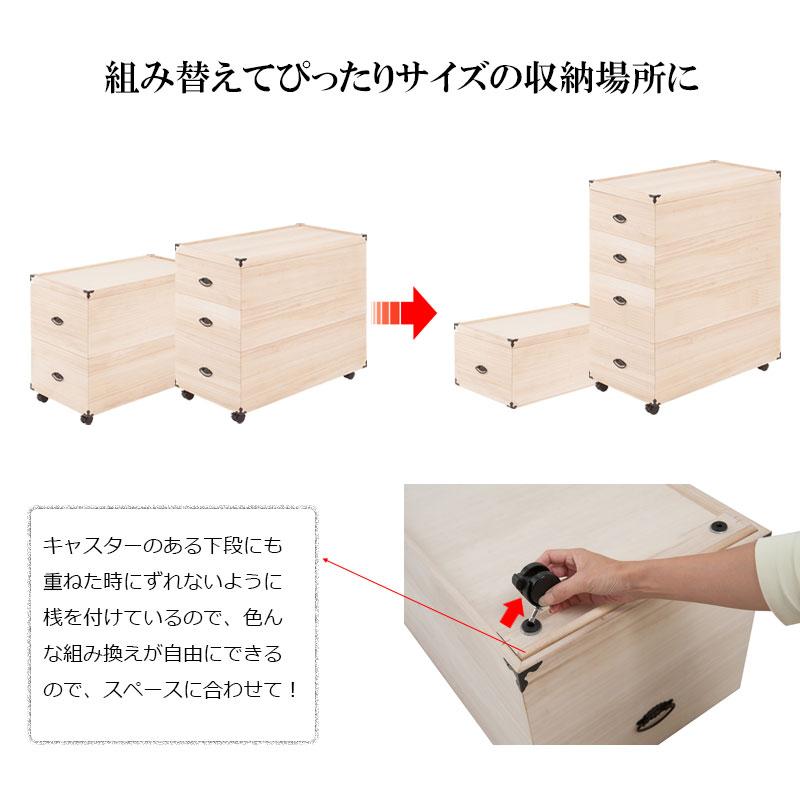 完成品 総桐 押入れ収納ケース 3段 幅4281.5cm キャスター付 桐衣装箱