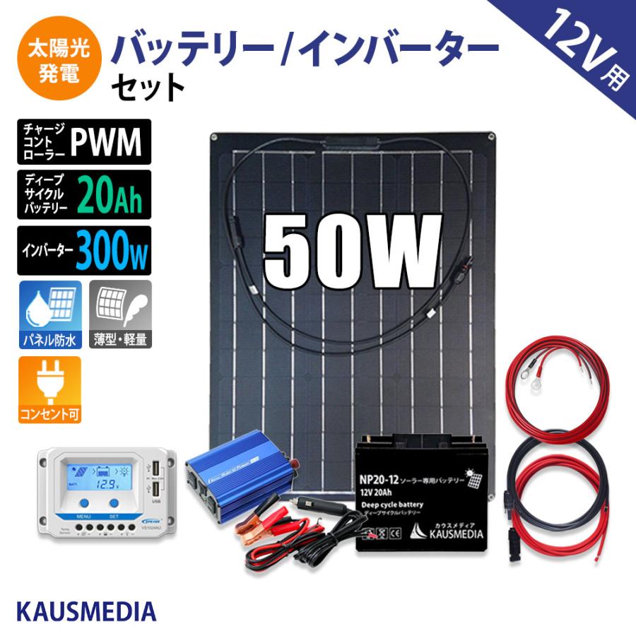 50W ソーラー発電キット 300Wインバータ セット AC100V 電源 USB 50W ソーラー発電キット 300Wインバータ セット AC100V 電源 USB