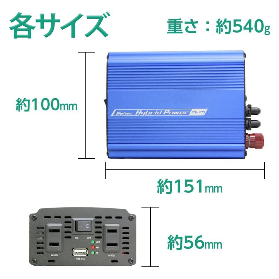 定格300W 120W インバーター DC12V AC電源 コンセント 2口 USB 1口 2.4