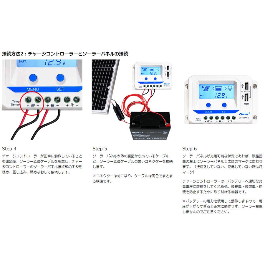 パワーインバーター ソーラーチャージコントローラー　ソーラーパネル50w2枚 20A チャージコントローラー VS2024AU ソーラー充電 制御 EPEVER 12V