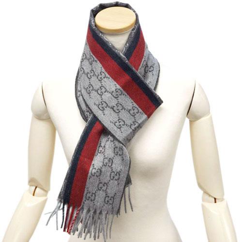 GG グッチ マフラー ブランド GUCCI フリンジ カシミア ウール グレー