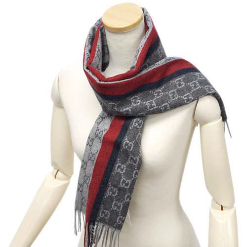 GG グッチ マフラー ブランド GUCCI フリンジ カシミア ウール グレー