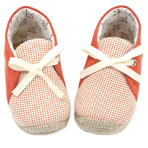 エルメス ファーストシューズ HERMES ベビー シューズ 靴 H102491M01 PAIRE ESPADRILLES PARIS BIARRITZ コットン テラコッタ オレンジの画像