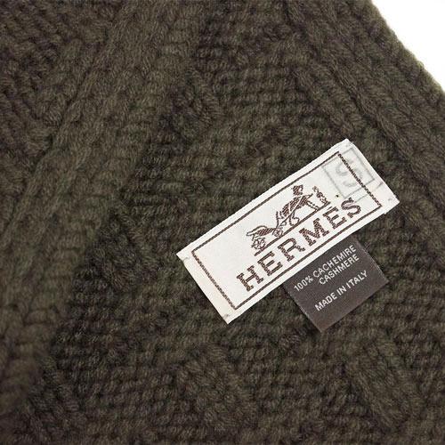 エルメス マフラー HERMES H393672TK4 ECHARPE 26×200 FLANEUR カシミア ニット 無地 カーキ ミリタリー グリーン レディース メンズの画像