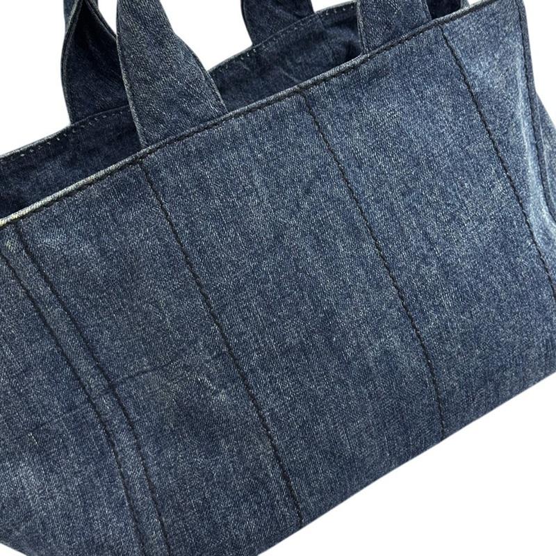極美品】プラダ トートバッグ カナパ M 2way キャンバス ブルーデニム
