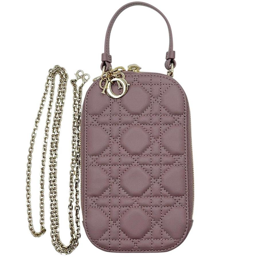 極美品☆Christian Dior クリスチャンディオール S0872ONMJ Lady Dior Call'in Dior フォンホルダー カナージュ ラムスキン スマホホルダー ショルダーバッグ ブラック 箱・保存袋付き イタリア製 レディース Christian Dior - 極美品☆Christian Dior クリスチャンディオール