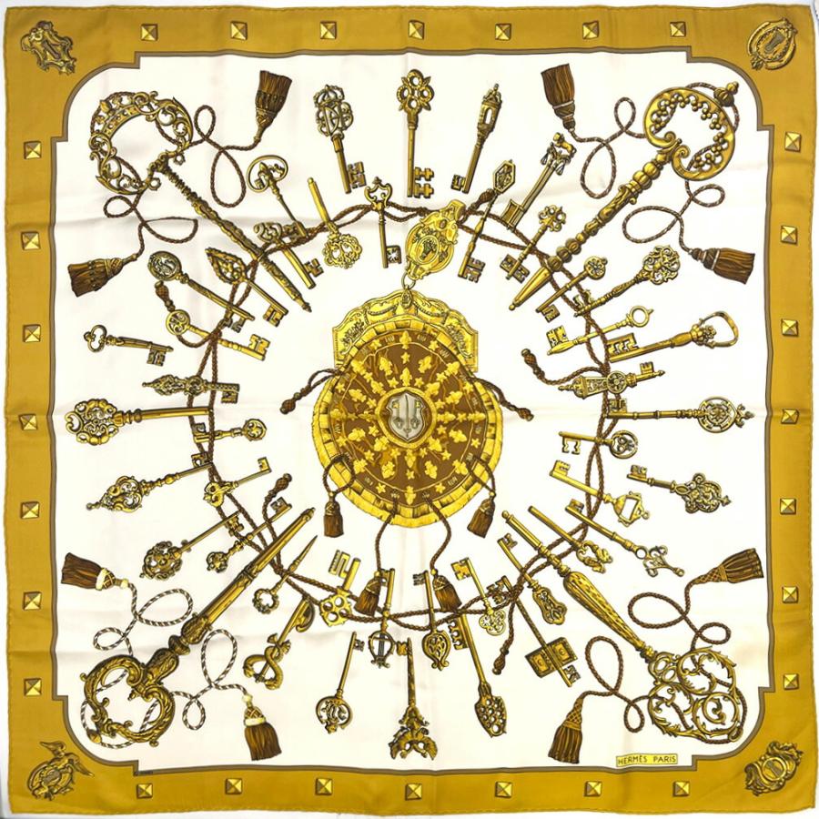 エルメス　HERMES カレ90 大判スカーフ　鍵柄 HERMES（エルメス） スカーフ カレ90 90cm シルク 100％ LES CLES THE