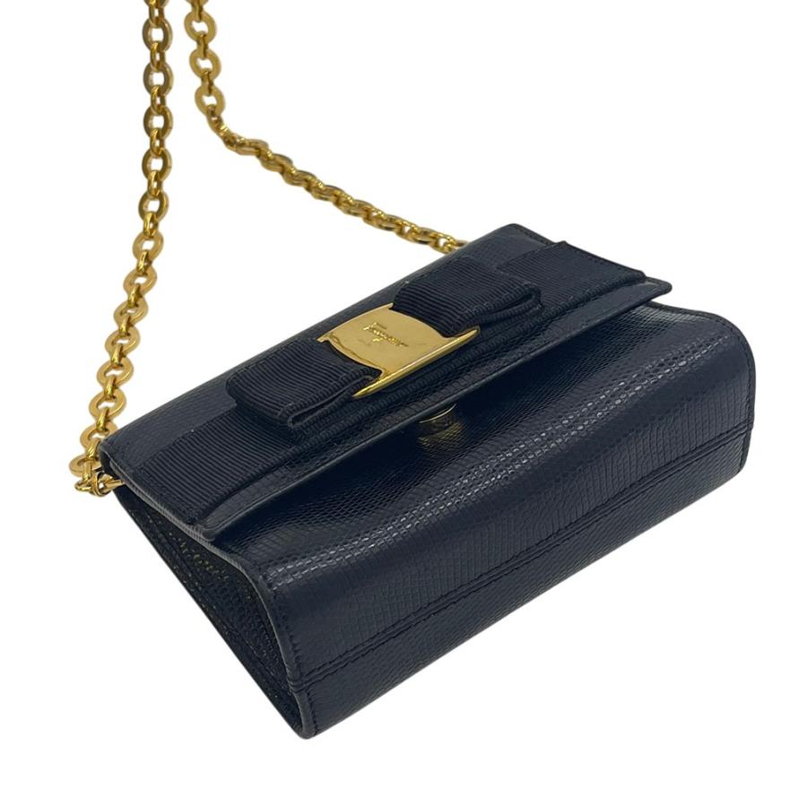 フェラガモ　ヴァラリボン　チェーンショルダーバッグ　2way パテントレザー　黒 サルヴァトーレ・フェラガモ ヴァラ 2WAY ショルダーバッグ リボン 黒