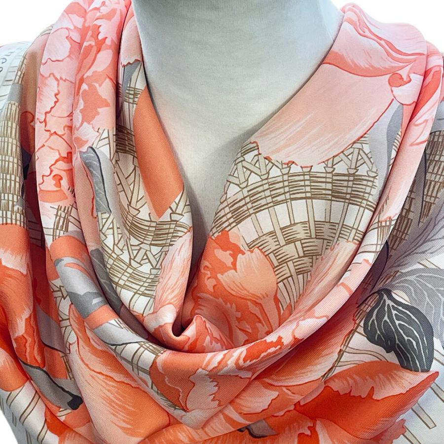 HERMES カレ90　Les Pivoines 芍薬　 スカーフ 花 HERMES（エルメス） スカーフ カレ90 90cm シルク 100％ Les Pivoines