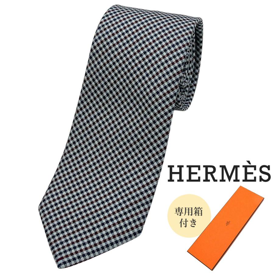 HERMES（エルメス） ネクタイ メンズ シルク100％ チェック柄 ジャ