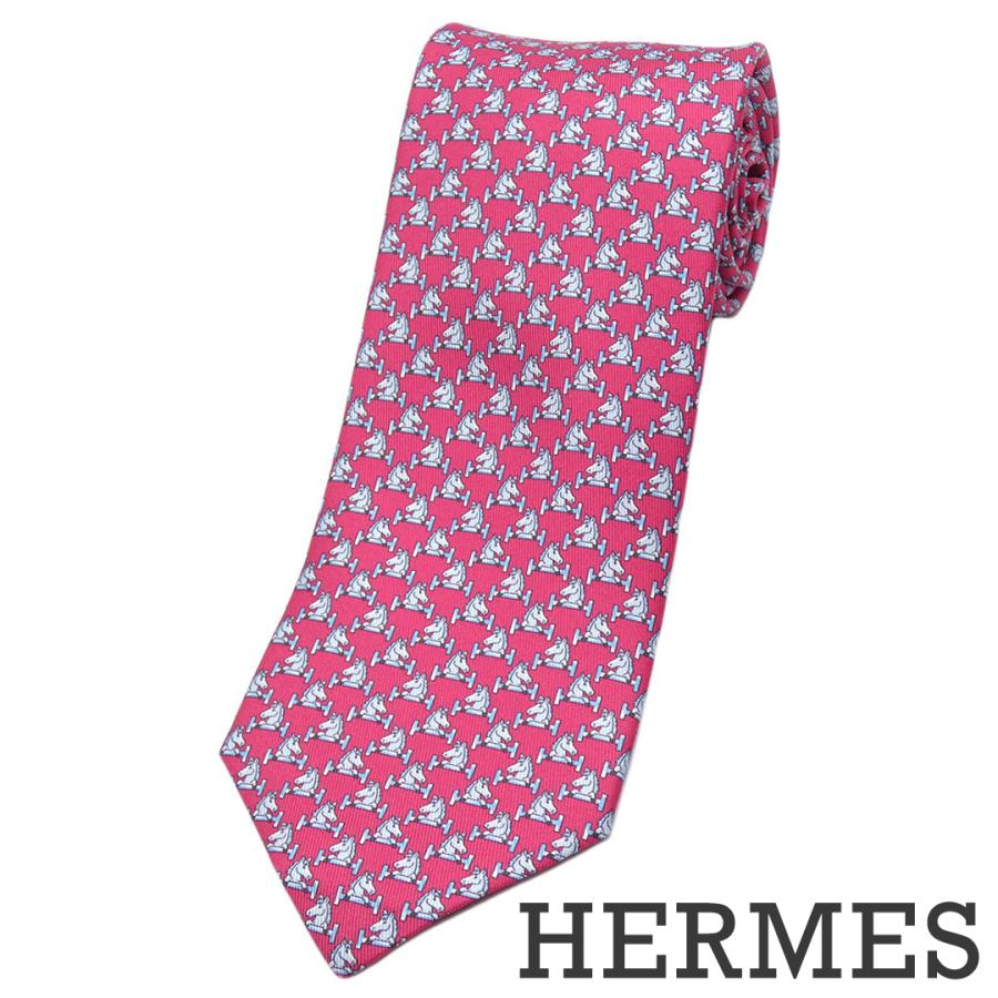 HERMES エルメス ネクタイ ピンク ファソネ H柄 定番 王道 箱付き HERMES（エルメス） 極美品 ブランド ネクタイ シルク 100