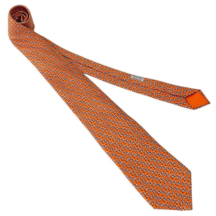 タグ付き 未使用 エルメス アニマル柄 スカーレット シルク ネクタイ HERMES 美品 エルメス ネクタイ ブランド シルク 100％ 高級