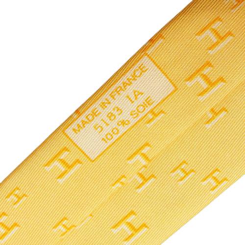 美品】HERMES イエロー ネクタイ 100%シルクHロゴ