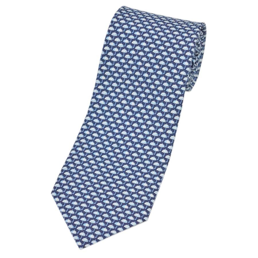 未使用 フェラガモ ネクタイ 紺 亀 動物柄 ドット 中古