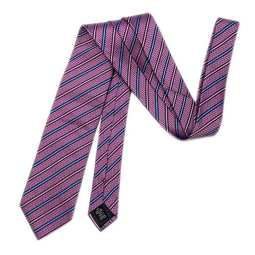 【美品】エルメネジルド　ゼニア　ハンドメイドタイ　ストライプ　パープル ZEGNA（ゼニア） ブランド ネクタイ エルメネジルド・ゼニア