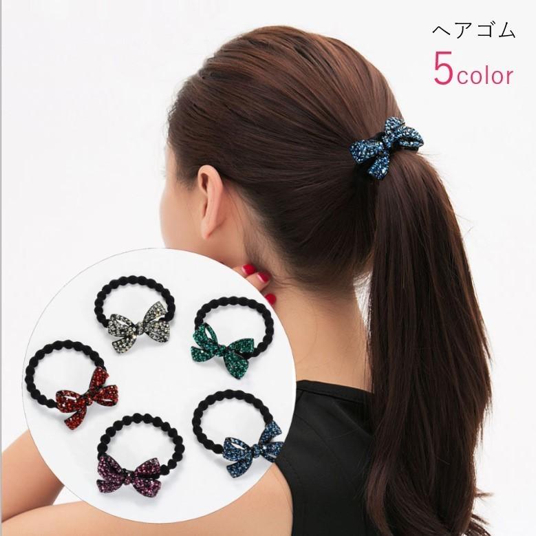 確認　たらりんヘアリボン ヘアゴム　華やかリボン　1207　ラインストーン　紺 確認 たらりんヘアリボン ヘアゴム 華やかリボン 1207 ラインストーン 紺