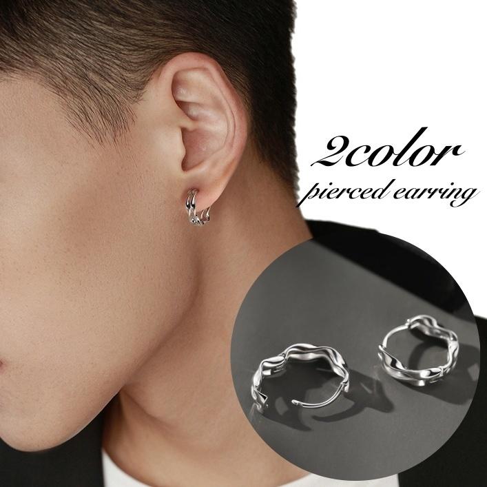 フープピアス リングピアス 両耳用 メンズ 男性 アクセサリー ウェーブ