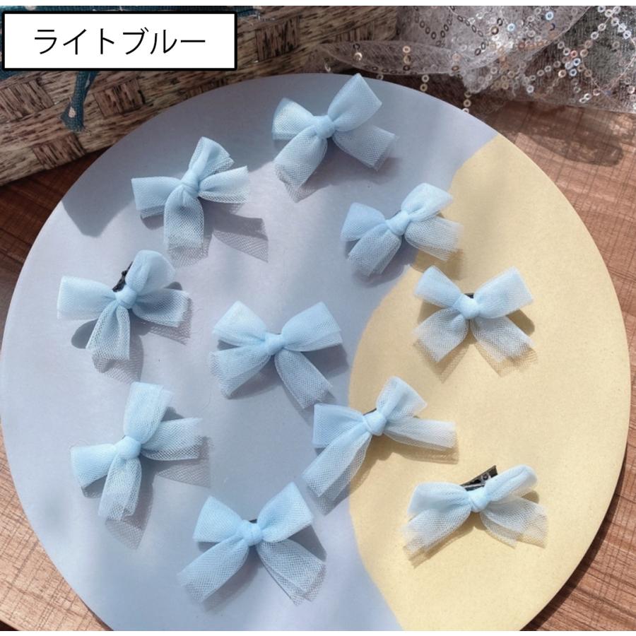 ヘアクリップ 子供用 キッズ 同色10個セット リボン チュール生地 ヘア