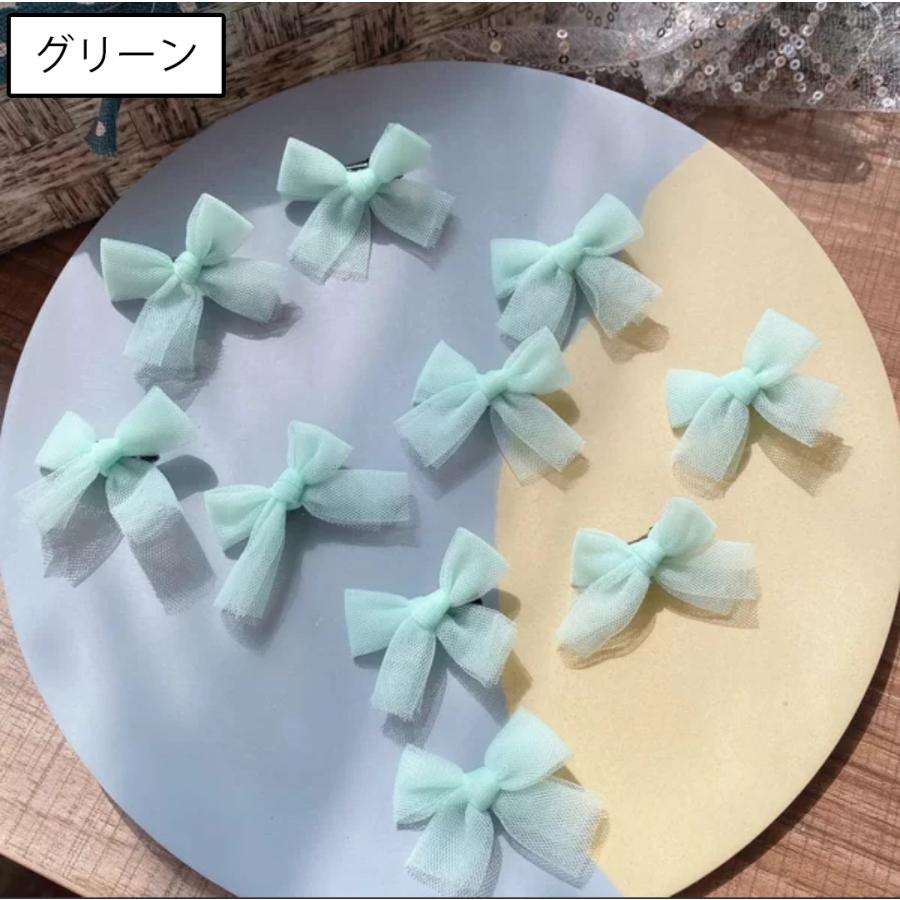 ヘアクリップ 子供用 キッズ 同色10個セット リボン チュール生地 ヘア