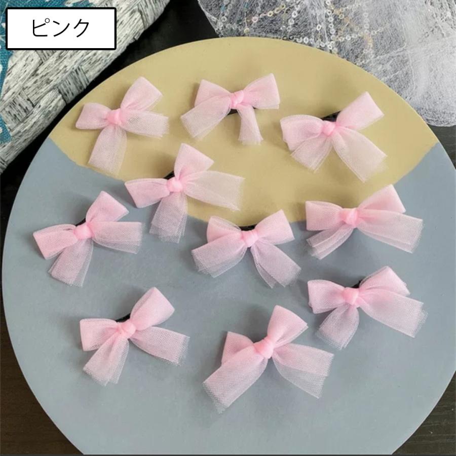 ヘアクリップ 子供用 キッズ 同色10個セット リボン チュール生地 ヘア